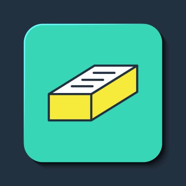 Filled outline Brick icon isolated on blue background. Turquoise square button. Vector