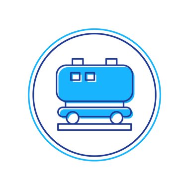 Beyaz arkaplanda izole edilmiş ana hatlı Petrol Sarnıç simgesi. Tren vagonundaki petrol tankı. Demiryolu nakliyesi. Petrol endüstrisi. Vektör