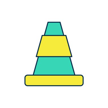 Beyaz arkaplanda izole edilmiş ana hatlı trafik konisi simgesi. Vektör