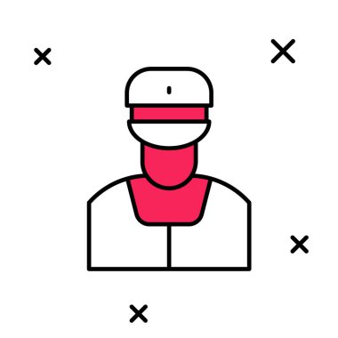 Doldurulmuş ana hatlı tren iletken simgesi beyaz arkaplanda izole edildi. Vektör