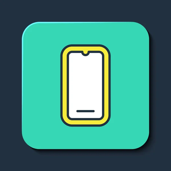 Filled outline Smartphone, mobile phone icon isolated on blue background. Turquoise square button. Vector — Wektor stockowy