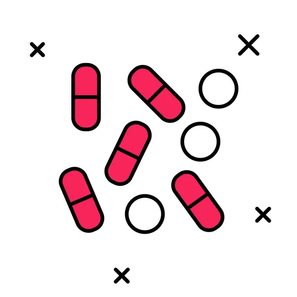 Vyplněný obrys Lékařské pilulky láhev biohacking ikona izolované na bílém pozadí. Biohacking v lékárně. Vektor — Stockový vektor
