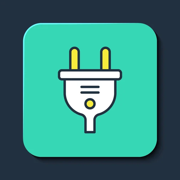Filled outline Electric plug icon isolated on blue background. Concept of connection and disconnection of the electricity. Turquoise square button. Vector — 스톡 벡터