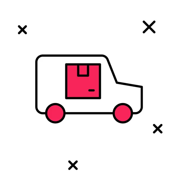 Wypełniony zarys Dostawa pojazdu ciężarowego ikona izolowane na białym tle. Wektor — Wektor stockowy