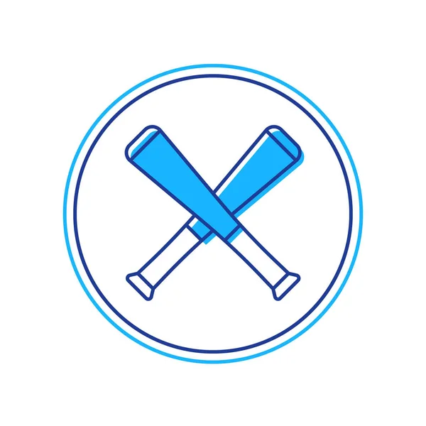 Gevulde omtrek Gekruiste honkbalknuppel pictogram geïsoleerd op witte achtergrond. Vector — Stockvector