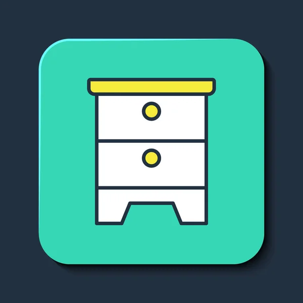 Filled outline Furniture nightstand icon isolated on blue background. Turquoise square button. Vector — Image vectorielle