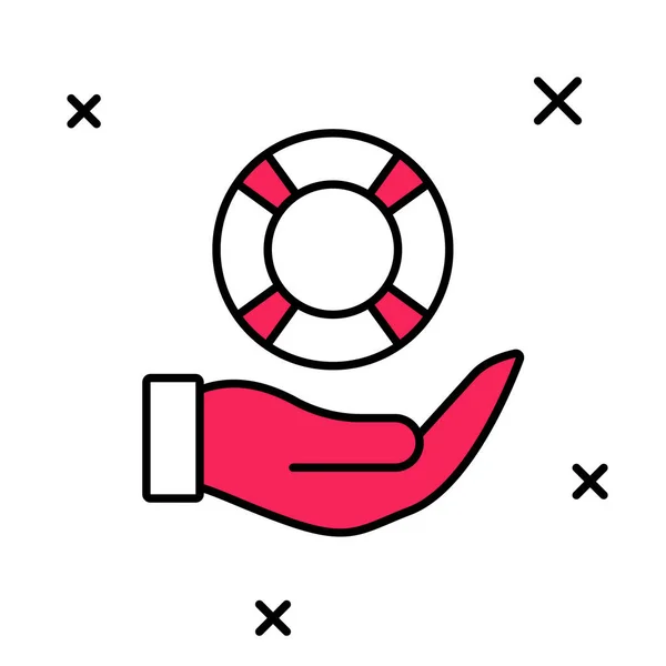 Filled outline Lifebuoy in hand icon isolated on white background. Lifebelt symbol. Vector — Stock Vector