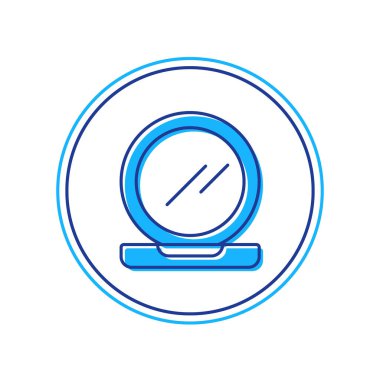 Beyaz arka planda izole edilmiş ayna ikonuyla doldurulmuş makyaj tozu. Vektör