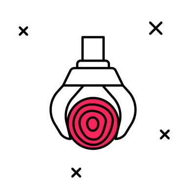 Ana hatları doldurulmuş Grapple vinç beyaz arkaplanda izole edilmiş bir günlük simgesi yakaladı. Orman endüstrisi. Kereste gövdesi ahşap üretimi için endüstriyel vinç. Vektör