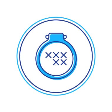 Doldurulmuş yuvarlak işlemeli halka simgesi beyaz arkaplanda izole edildi. Nakış için iplik ve iğne. Vektör