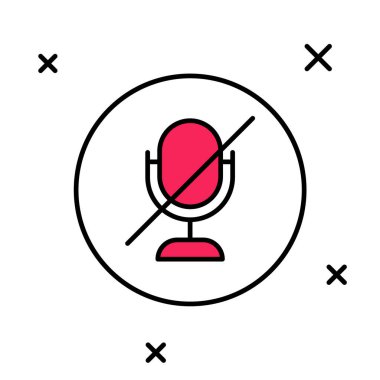 Beyaz arkaplanda izole edilmiş ana hatlı Dilsiz mikrofon simgesi. Mikrofon sesi kapatıldı. Vektör