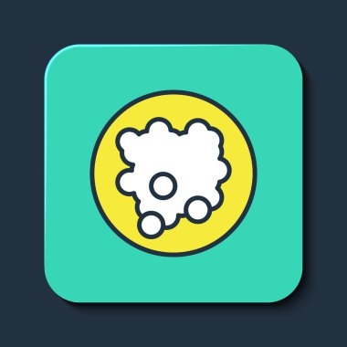 Mavi arka planda izole edilmiş bir kase ikonunda Rice 'ın ana hatlarını doldurdum. Geleneksel Asya yemekleri. Turkuaz kare düğme. Vektör