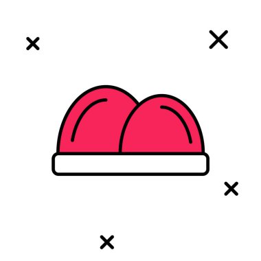 Doldurulmuş ana hatlı suşi simgesi beyaz arkaplanda izole edildi. Geleneksel Japon yemekleri. Vektör