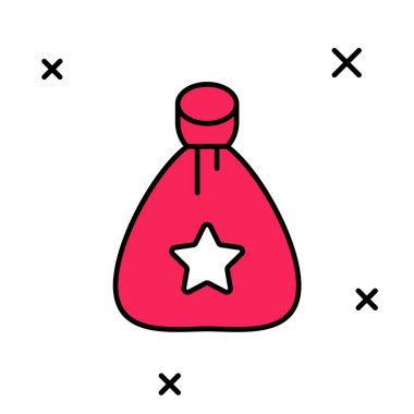 Doldurulmuş Noel Baba çanta hediye ikonu beyaz arka planda izole edilmiş. Noel hediyeleri çuvalı. Mutlu Noeller ve mutlu yıllar. Vektör