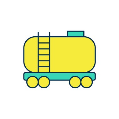 Beyaz arkaplanda izole edilmiş ana hatlı Petrol Sarnıç simgesi. Tren vagonundaki petrol tankı. Demiryolu nakliyesi. Petrol endüstrisi. Vektör