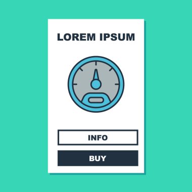 Hız göstergesi doldurulmuş simgesi turkuaz arka planda izole edildi. Vektör