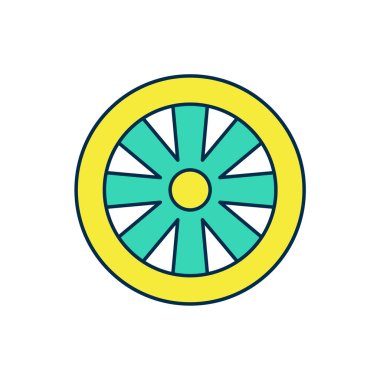 Beyaz arkaplanda izole edilmiş araba simgesi için ana hatlı Alloy tekerleği. Vektör