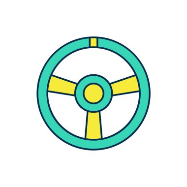 Beyaz arka planda izole edilmiş ana hatlı yarış direksiyon ikonu. Araba tekeri ikonu. Vektör