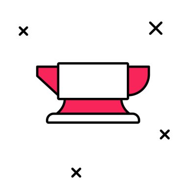 Beyaz arkaplanda izole edilmiş ana hatlı demirci örs aracı simgesi. Metal dövmesi. Kalpazanlık aleti. Vektör