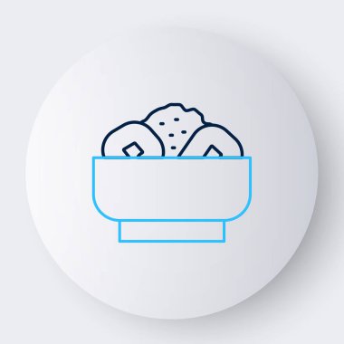 Tabak simgesindeki Chow mein hattı beyaz arkaplanda izole edildi. Asya yemekleri. Renkli taslak konsepti. Vektör