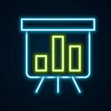 Grafik çizelgesi simgesi siyah arkaplanda izole edilmiş parlak neon çizgi tahtası. Metin dosya simgesini rapor et. Muhasebe tabelası. Denetim, analiz, planlama. Renkli taslak konsepti. Vektör