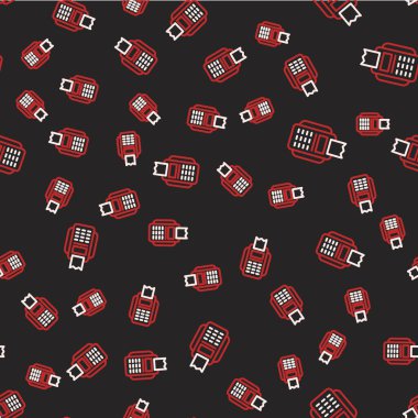 Hat POS terminali, eklenmiş kredi kartı ve yazdırılmış tarif simgesi ile siyah arkaplanda izole edilmiş kusursuz desen. NFC ödeme konsepti. Vektör