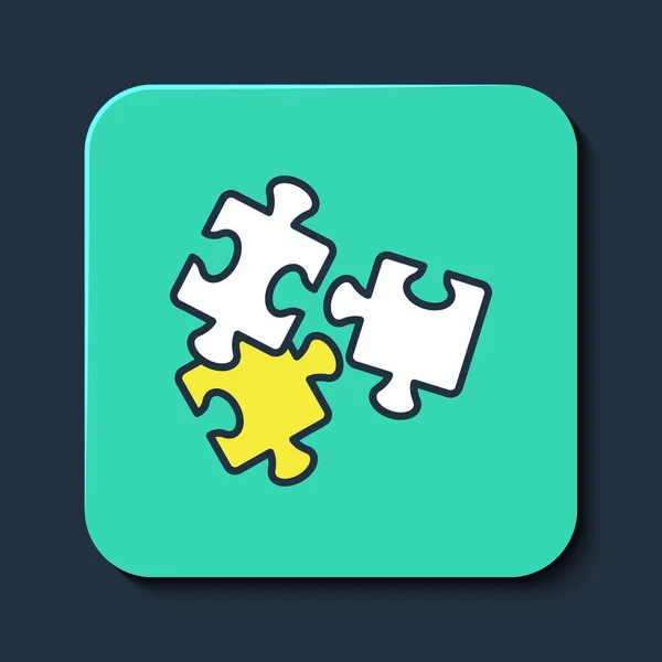 Filled outline Puzzle pieces toy icon isolated on blue background. Turquoise square button. Vector — Vettoriale Stock