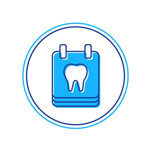 Calendário de contorno preenchido com ícone de dente isolado no fundo branco. Dia Internacional do Dentista, 6 de março. Calendário de férias de março. Vetor — Vetor de Stock