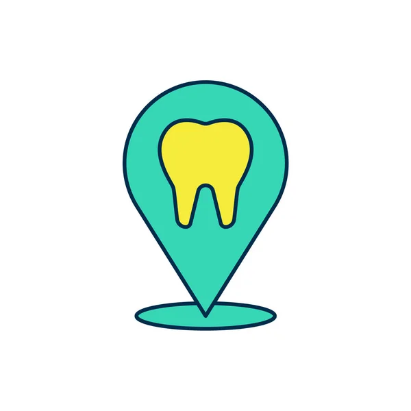 Esquema rellenado Icono de ubicación de la clínica dental aislado sobre fondo blanco. Vector — Vector de stock