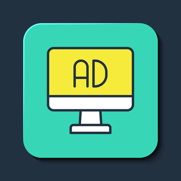 Filled outline Advertising icon isolated on blue background. Concept of marketing and promotion process. Responsive ads. Social media advertising. Turquoise square button. Vector