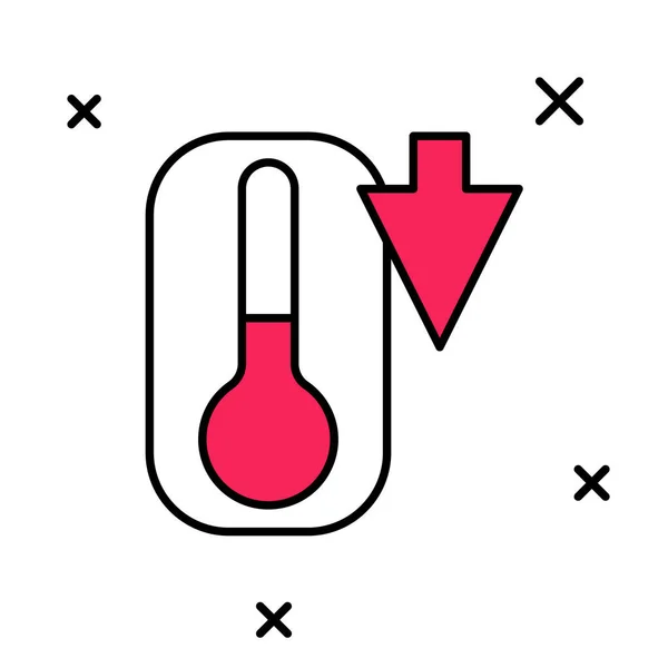 Esquema rellenado Termómetro de meteorología que mide el calor y el frío icono aislado sobre fondo blanco. Equipo de termómetro que muestra clima caliente o frío. Vector — Vector de stock