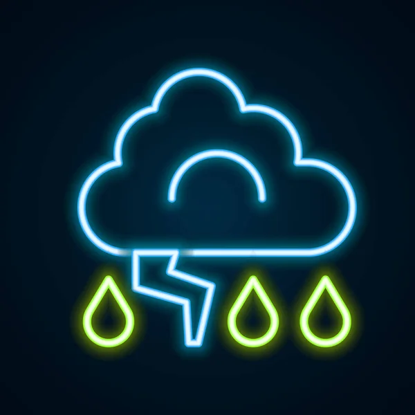 Glowing neon line Storm icon isolated on black background. Cloud and lightning sign. Weather icon of storm. Colorful outline concept. Vector — Stock Vector