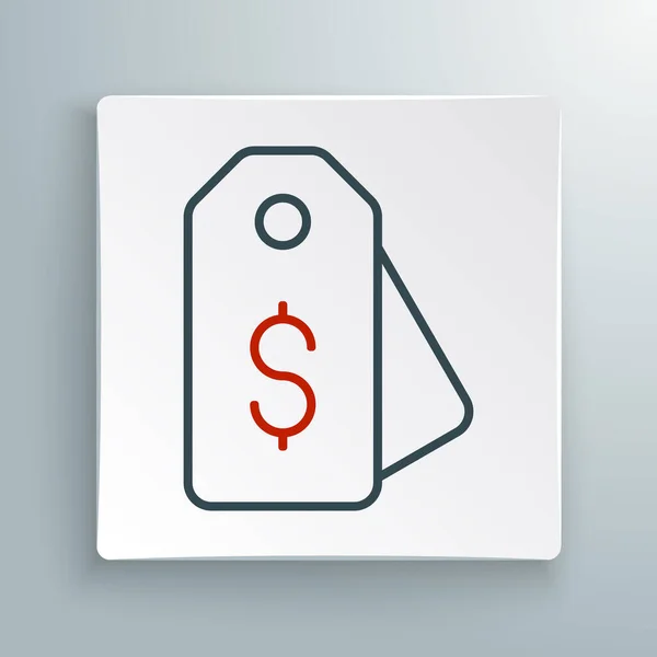 Linha Preço tag com ícone de dólar isolado no fundo branco. Distintivo por preço. Venda com símbolo de dólar. Desconto de marca promocional. Conceito de esboço colorido. Vetor — Vetor de Stock
