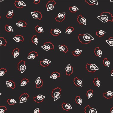 Dolar sembolü simgesi olan çizgi yağı düşüşü siyah arkaplanda izole edilmiş. Petrol fiyatı. Petrol ve petrol endüstrisi. Vektör