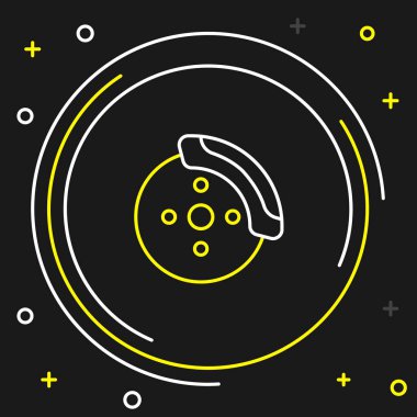 Line Car brake disk with caliper icon isolated on black background. Colorful outline concept. Vector