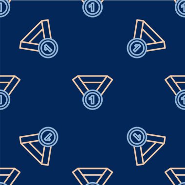 Çizgi Madalyası simgesi mavi arkaplanda izole edilmiş. Kazanan sembol. Vektör