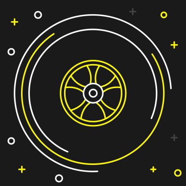 Line Alloy wheel for car icon isolated on black background. Colorful outline concept. Vector