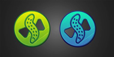 Green and blue Served cucumber on a plate icon isolated on black background. Marine food. Vector