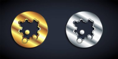 Gold and silver Rice in a bowl icon isolated on black background. Traditional Asian food. Long shadow style. Vector