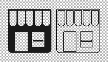 Şeffaf arka planda karaborsa binası ya da market simgesi izole edildi. Dükkan inşaatı. Vektör