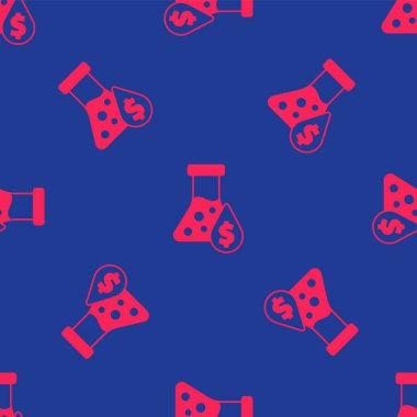 Red Oil petrol test tube icon isolated seamless pattern on blue background. Cmemistry flask and falling drop. Vector