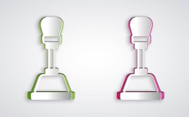 Kağıt kesiği Vites Değiştiren simgesi gri arkaplanda izole edildi. Elle iletim simgesi. Kağıt sanatı tarzı. Vektör