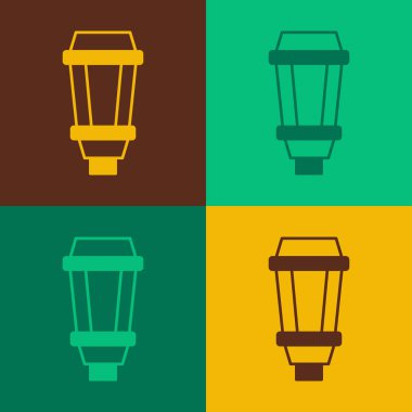 Pop art Garden light lamp icon isolated on color background. Solar powered lamp. Lantern. Street lamp. Vector