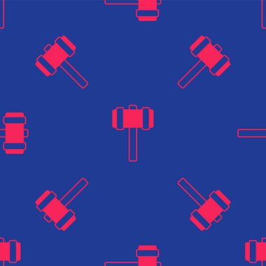 Red Sledgehammer icon isolated seamless pattern on blue background. Vector