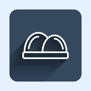 White line Sushi icon isolated with long shadow background. Traditional Japanese food. Blue square button. Vector