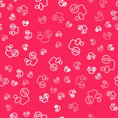 White line Human and money icon isolated seamless pattern on red background. Concept of attracting investments. Big business profit attraction and success. Vector