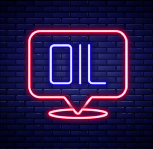 Glowing neon line Word oil icon isolated on brick wall background. Colorful outline concept. Vector — 스톡 벡터