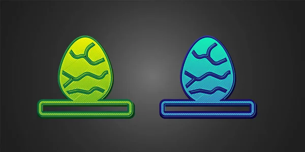 Green and blue Chinese tea egg icon isolated on black background. Vector — Vetor de Stock