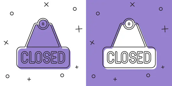 Set Hanging sign with text Closed icon isolated on white and purple background. Business theme for cafe or restaurant. Vector — Archivo Imágenes Vectoriales