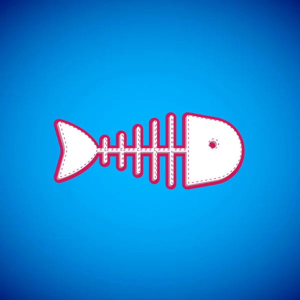 White Fish skeleton icon isolated on blue background. Fish bone sign. Vector — Stockvektor